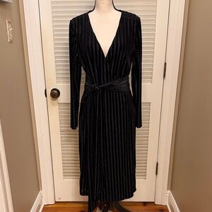 Belle Badgley Mischka Elegant Striped Velvet Dress, Size 14, EUC